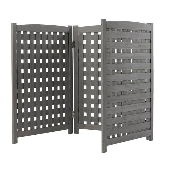 32"x38" 3-Panel Outdoor Privacy Screen, Grey Solid Wood AC Fence with Slat Design for Garden, Patio & Pool