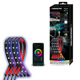 Monster Bluetooth Sound-Reactive LED Multi-Color Car Interior Lights, Customize with App, 4-Pack