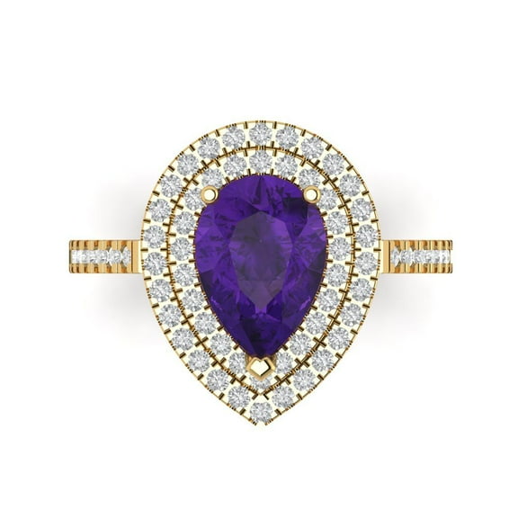 Halo Engagement Ring for Women - 2.48ct Natural Amethyst in 18K Yellow Gold Promise Ring