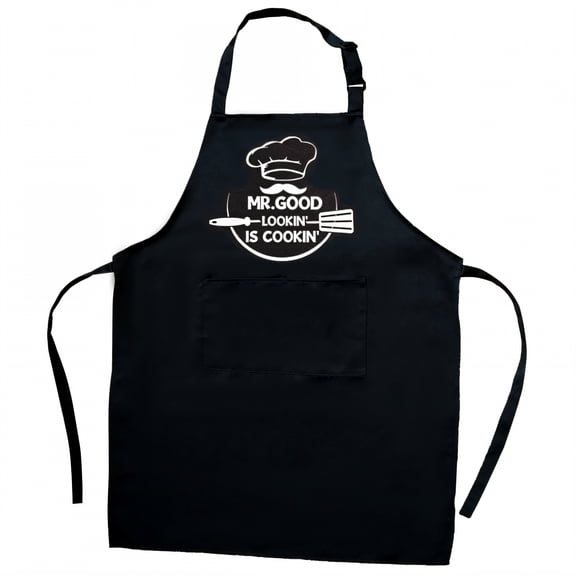 AUQ Aprons for Women with Pockets,Robust Knot Black Apron with Pockets,Polyester Cloth Aprons for Men,Black
