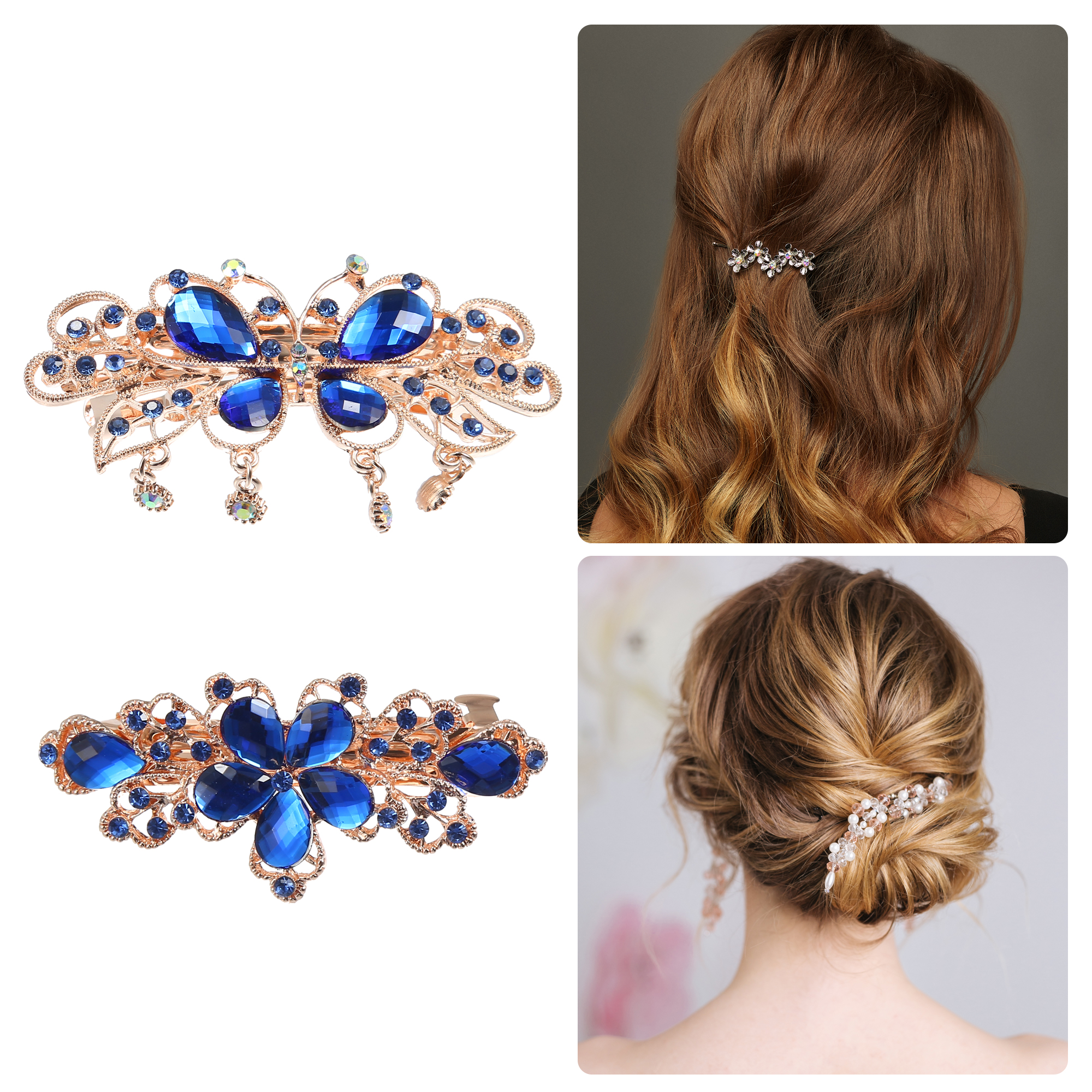 Unique Bargains 2 Pcs Sparkly Hairpin Hair Accessories Blue