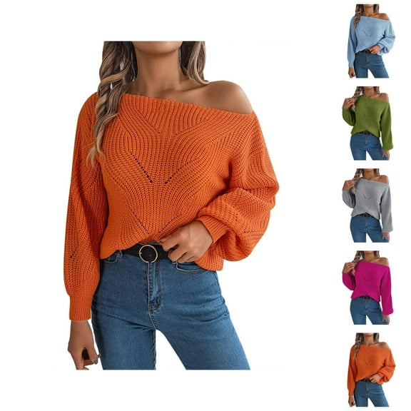 Womens Sweaters, Off Shoulder Sweaters for Women, Long Sleeve Knit Pullover Top, Spring Fashion 2025 for Going Out and Casual