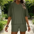 thumbnail image 2 of Timegard 2 Piece Sets for Women Summer Short Sleeve V Neck Tops Shorts Casual Loose Oversized Ribbed Knit Outfits, 2 of 9