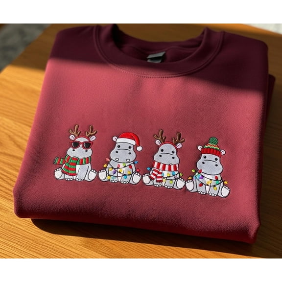 Funny Hippo Christmas Shirt, Cute Holiday Animal Tee, Merry Xmas Crewneck, Festive Hippo Lover Gift, Funny Christmas Sweater, Holiday Party