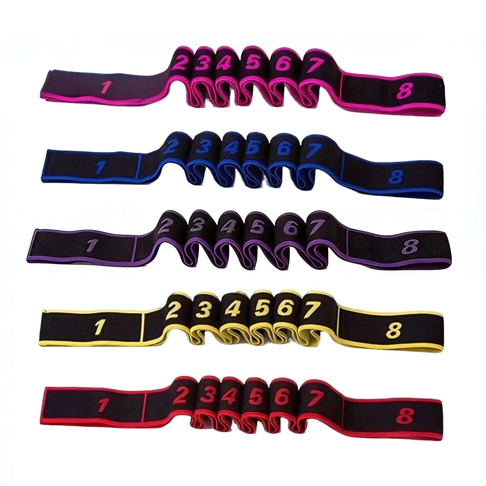 Eastrpupira 5 Pack Fitness Resistance Band for Stretching and Yoga, 8-Section Resistance Band with Numbered Markings, Applicable to Pilates, Flexibility Training, Full Body Workout