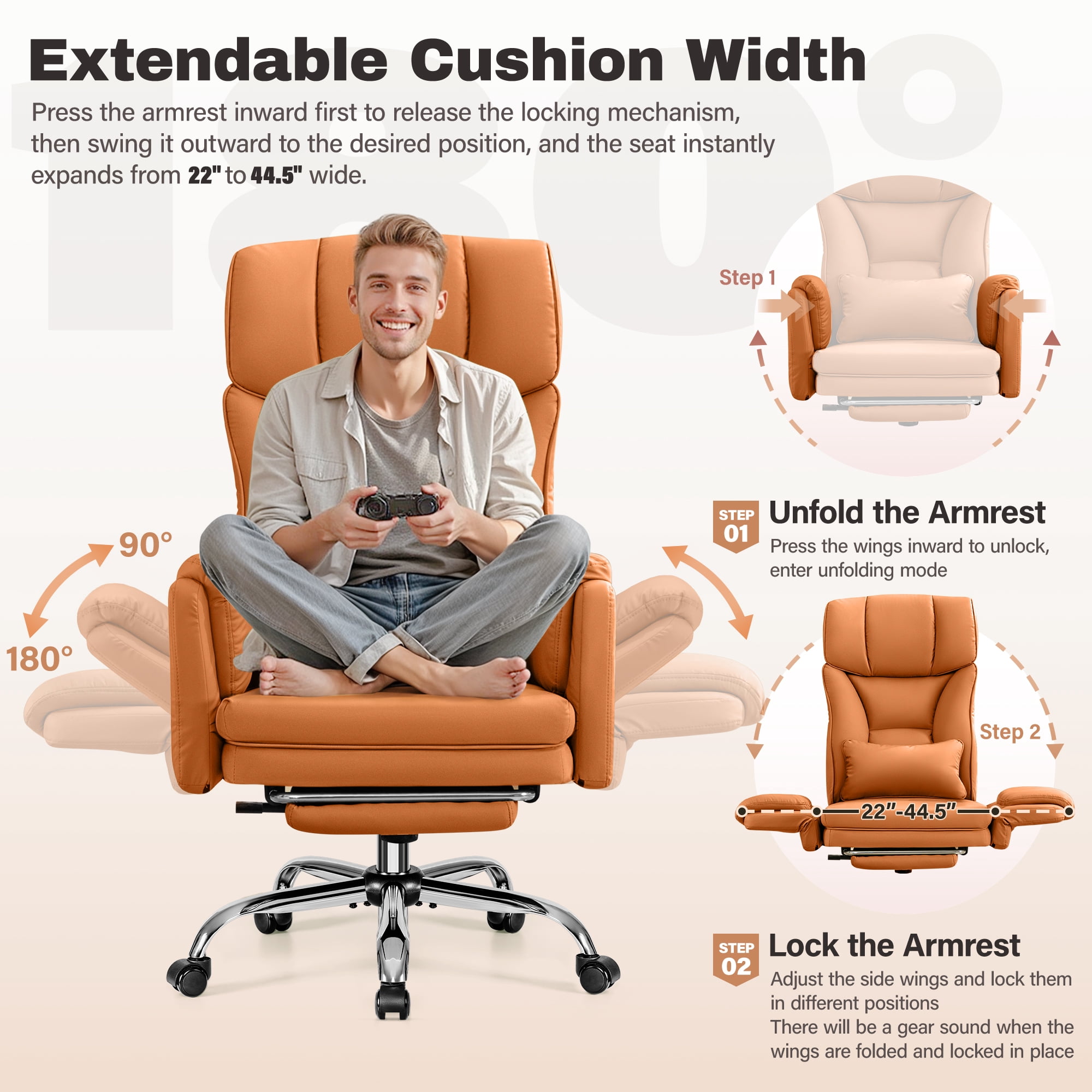 COOLHUT Big and Tall Office Chair, High Back Executive PU Leather Desk Chair with Footrest, Ergonomic Home Office Chair Computer Chair with Lumbar Support & Padded Armrest, Brown