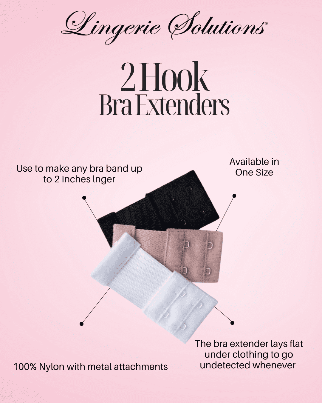 Fashion Forms Women's 2-Hook Bra Extender, Black, Nude & White, 3 Count