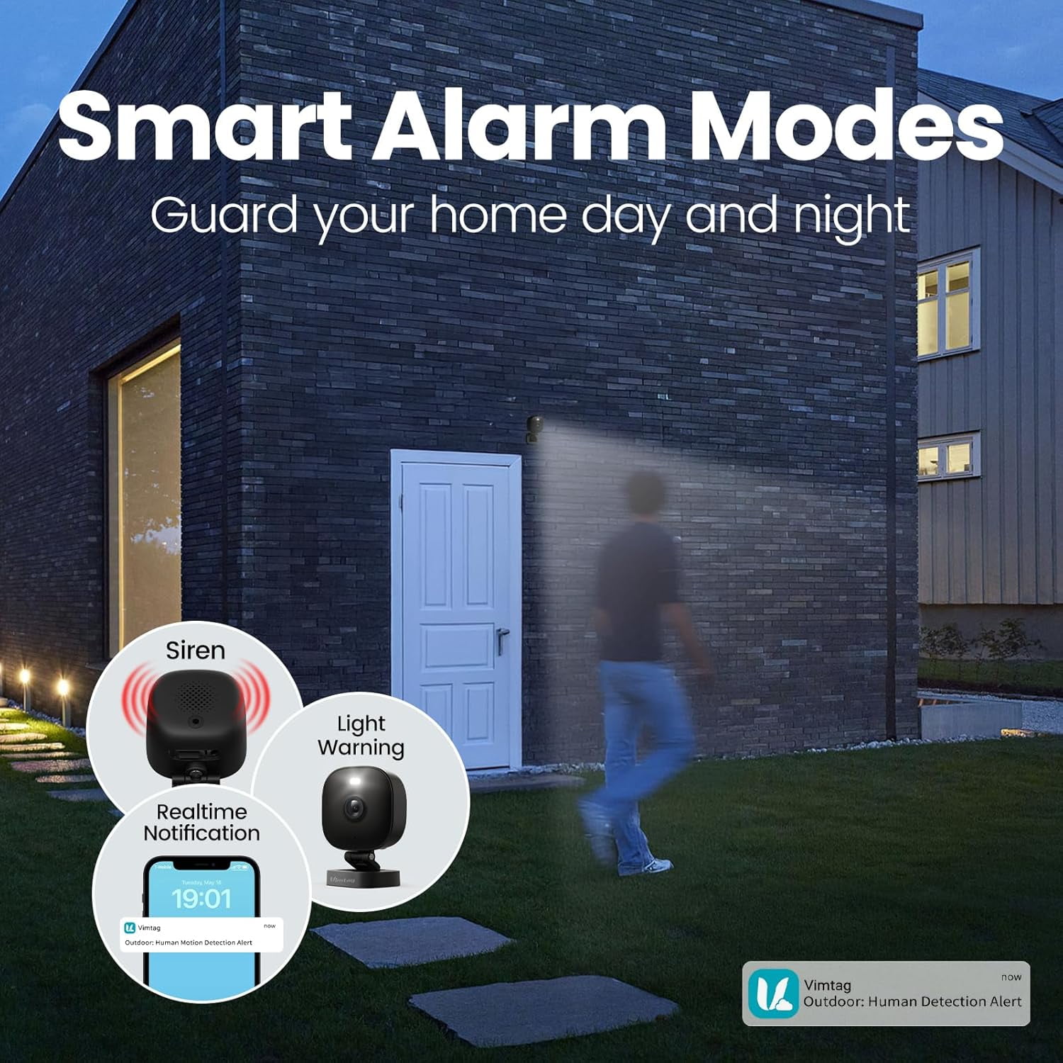 VIMTAG 2.5K 5G/2.4GHz WiFi Security Camera, Indoor/Outdoor Camera for Home Security, Baby Monitor, Motion Activated Spotlight/Siren, 2-Way Audio, Color Night Vision, Work with Alexa, Cloud, wired