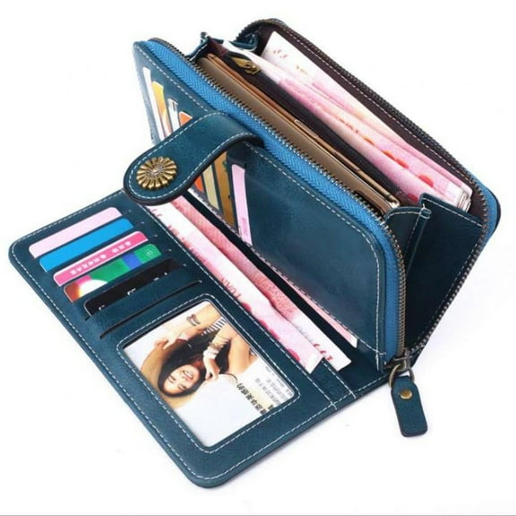 Womens Wallet RFID Blocking Leather Clutch Multi Card Case Ladies Purse Wristlets
