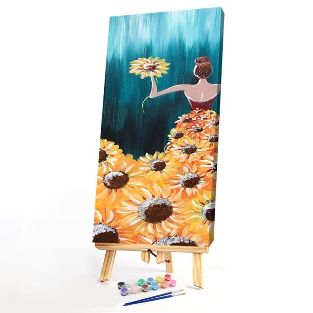 Cuadros Decorativos Pintura al óleo por números falda floreada niña cuadro sin marco Kit artesanal para el hogar Wdftyju embutido en tela