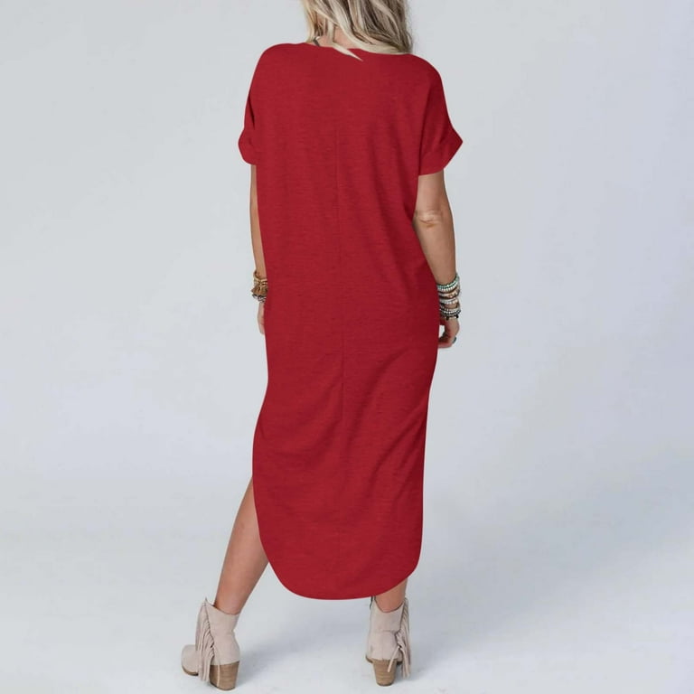 Arnsht Women Summer T Shirt Dress Casual Short Sleeve V Neck Maxi