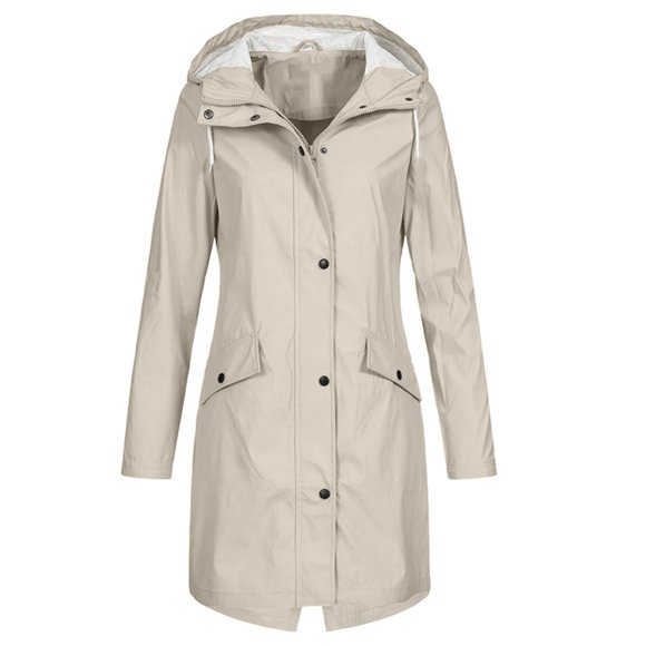 Baberdicy Women's Long Waterproof Raincoat, Windproof Outdoor Trekking Trench Shell Jacket , Mid-Length Waterproof Trench, Windproof Hooded Coat, Hiking Layer Beige S