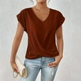 thumbnail image 5 of QYZEU Womens Clothing Solid Color V Neck Short Sleeve Top Shirts Elegant Blouse Causal Loose Tall Tops Breathable Comfortable Lightweight Tops Red M, 5 of 6