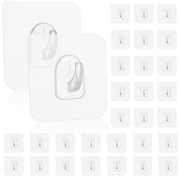 30 Pcs Wall Hooks Square Shape Clear Adhesive Holders Accessory