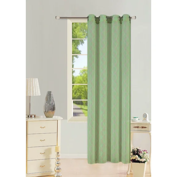 Gorgeous Home Line Sage/Taupe 1-Piece Geometric Voile Sheer Window Curtain Top Grommets 55"w x 108" L (S38)