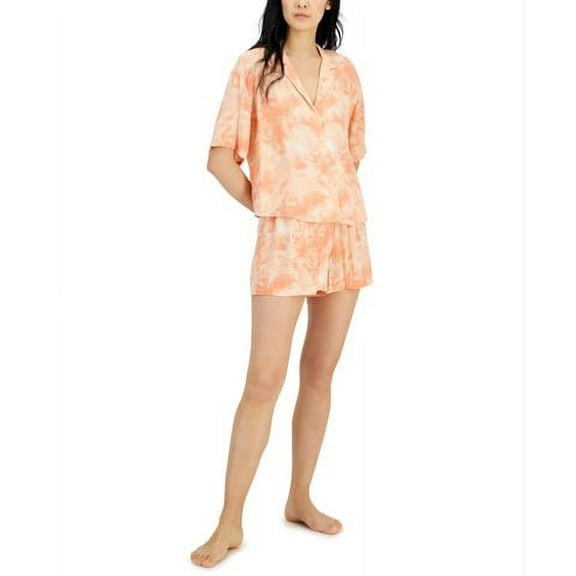 Alfani Women's Notch-Collar & Pajama Shorts Set Peach-Small