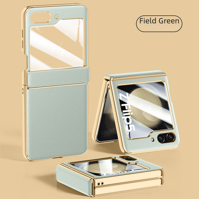 Para Samsung Z Flip6/5 funda para teléfono móvil con bisagra de resorte de piel lisa galvanizada, funda protectora a prueba de caídas con todo incluido