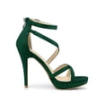 thumbnail image 3 of BLISSFUL STEP Women's Shoes Strappy Stiletto Heels Platform Ankle Strap Open Toe Faux Suede Sandals Emerald Green 7, 3 of 7