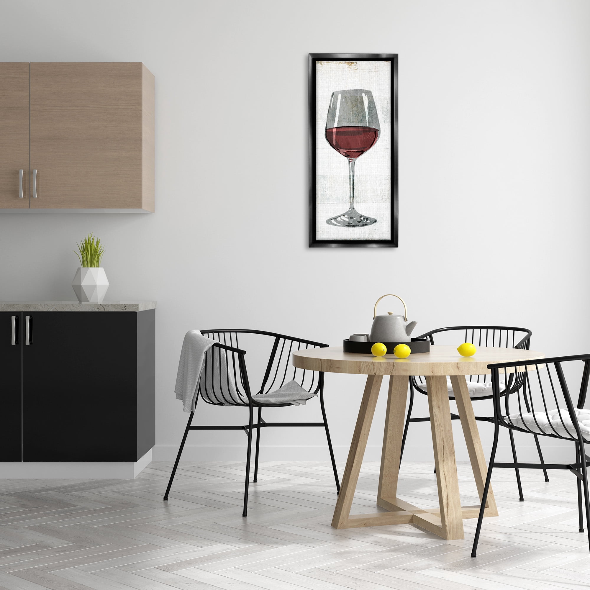 Stupell Industries Rustic Kitchen Red Wine Glass Food & Beverage Painting Black Floater Framed Canvas Art Print Wall Art, 15 x 31