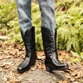 thumbnail image 3 of Men's Classic Embroidered Western Cowboy Boots – Vintage Distressed Mid-Calf Riding Boots with Pointed Toe Black/Brown, 3 of 6