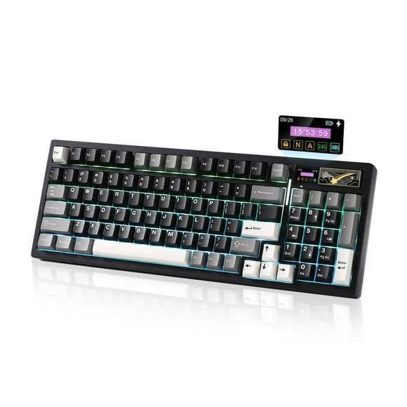 YUNZII IF99 Wireless Mechanical Gaming Keyboard with Smart LCD Display, QMK/VIA Programmable BT/2.4G/USB-C Gasket Mounted Hot Swap RGB 96% Layout for Mac/Win (Black, Cocoa Cream V2 Switch)