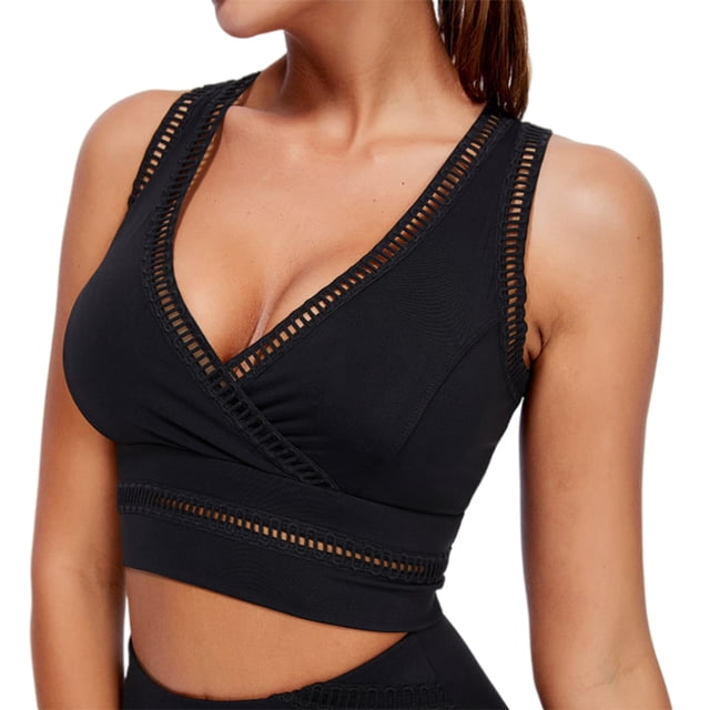 Mujeres Yoga Sujetador Deportivo Fitness Stretch Gym Workout Acolchado Tops L Negro Sunnimix sujetadores deportivos