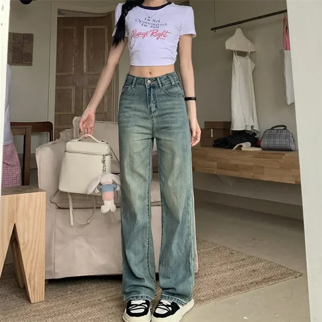 ZOENOVA Cargo Jean Woman's Retro Y2K Versatile Jeans Street Fashion Pantalones Mujer Baggy Loose Straight Denim Trousers mujer