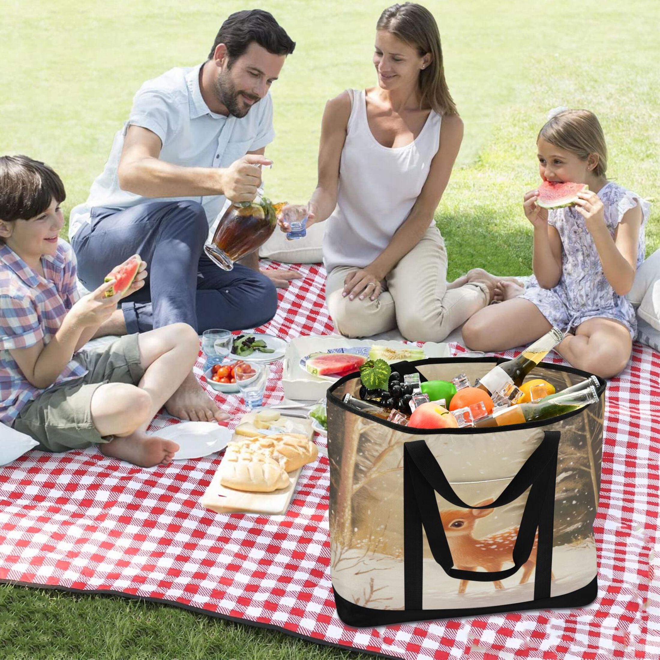 Large Hand-held Ice Pack Picnic Bag Insulation and Refrigeration Suitable for Shopping Picnics and Camping Christmas Snow Deer