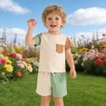 thumbnail image 5 of Toddler Short Sleeve Shirts and Shorts Set Summer Outfit for Boys Girls Casual 2 Piece Outfits Color Block Design, 5 of 5