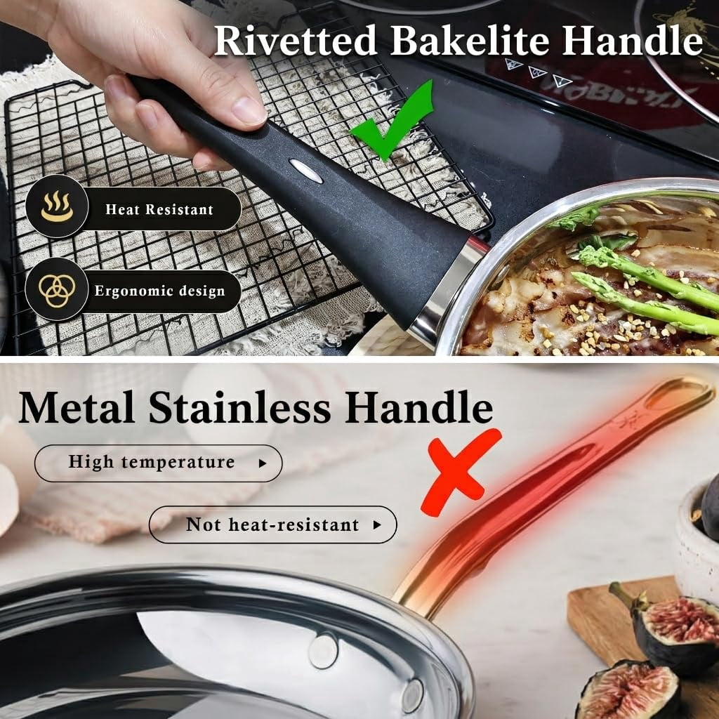 Stainless Steel Pots and Pans Set Non Toxic, 6PCs Kitchen Cookware Sets with Stay-Cool Handles, Dishwasher Safe&Compatible with All Stovetops(Gas,Electric&Induction)