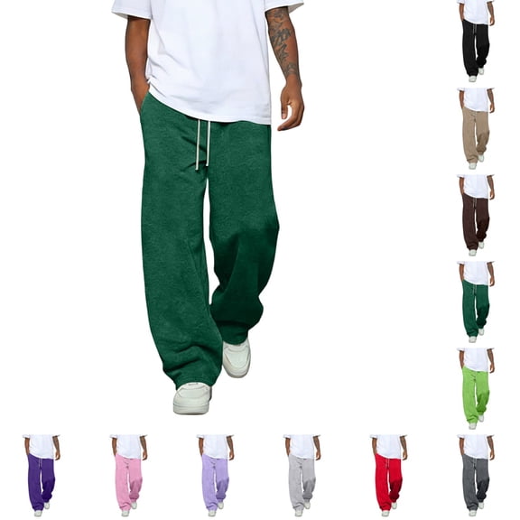 Baggy Sweatpants for Men Trendy Casual Wide Leg Sweat Pants Lightweight Comfy Classic Fit Pure Color Sweat Pants with Pockets Dark Green 3XL