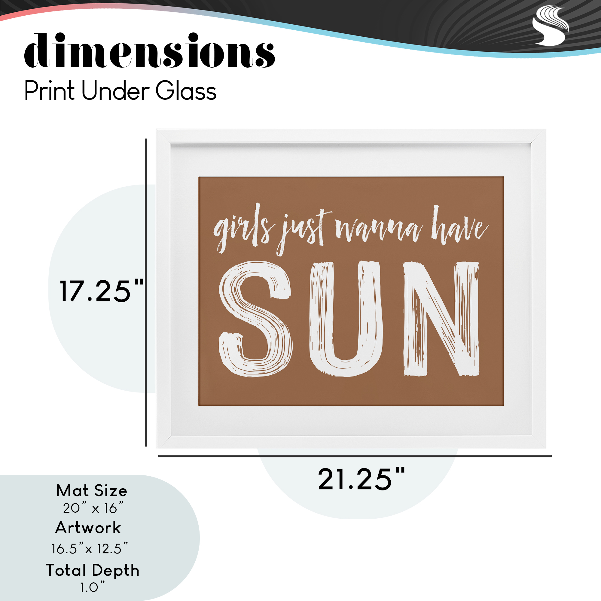 Girls Wanna Have Sun Brown White Framed Print Under Glass, design by Lettered and Lined