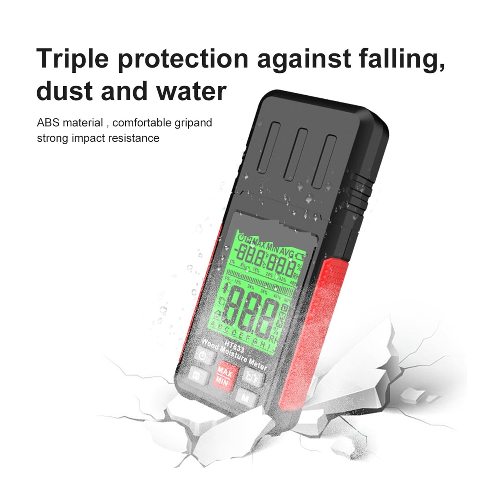 HT633 Digital Moisture Meter Wood Humidity Tester Hygrometer 0~57% Timber Damp Detector LCD Display ,Easy to Operate