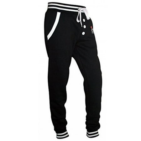 X-2 Men's Fleece Slim Active Joggers Tracksuit Running Pants Athletic Sweatpants Buttons Black