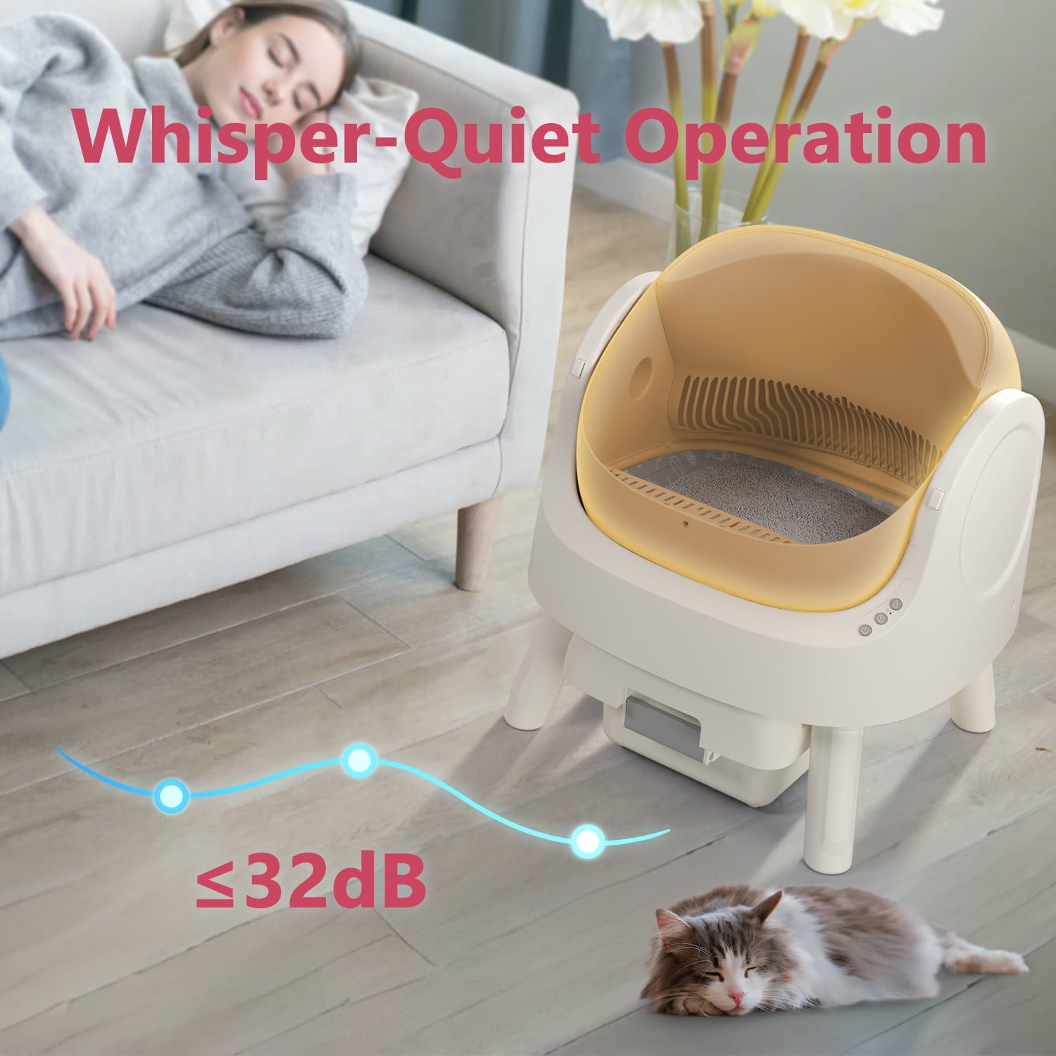 PetPivot Automatic Cat Litter Box Self-Cleaning with Safety Protection, Mat and Trash Bags Included, Brown