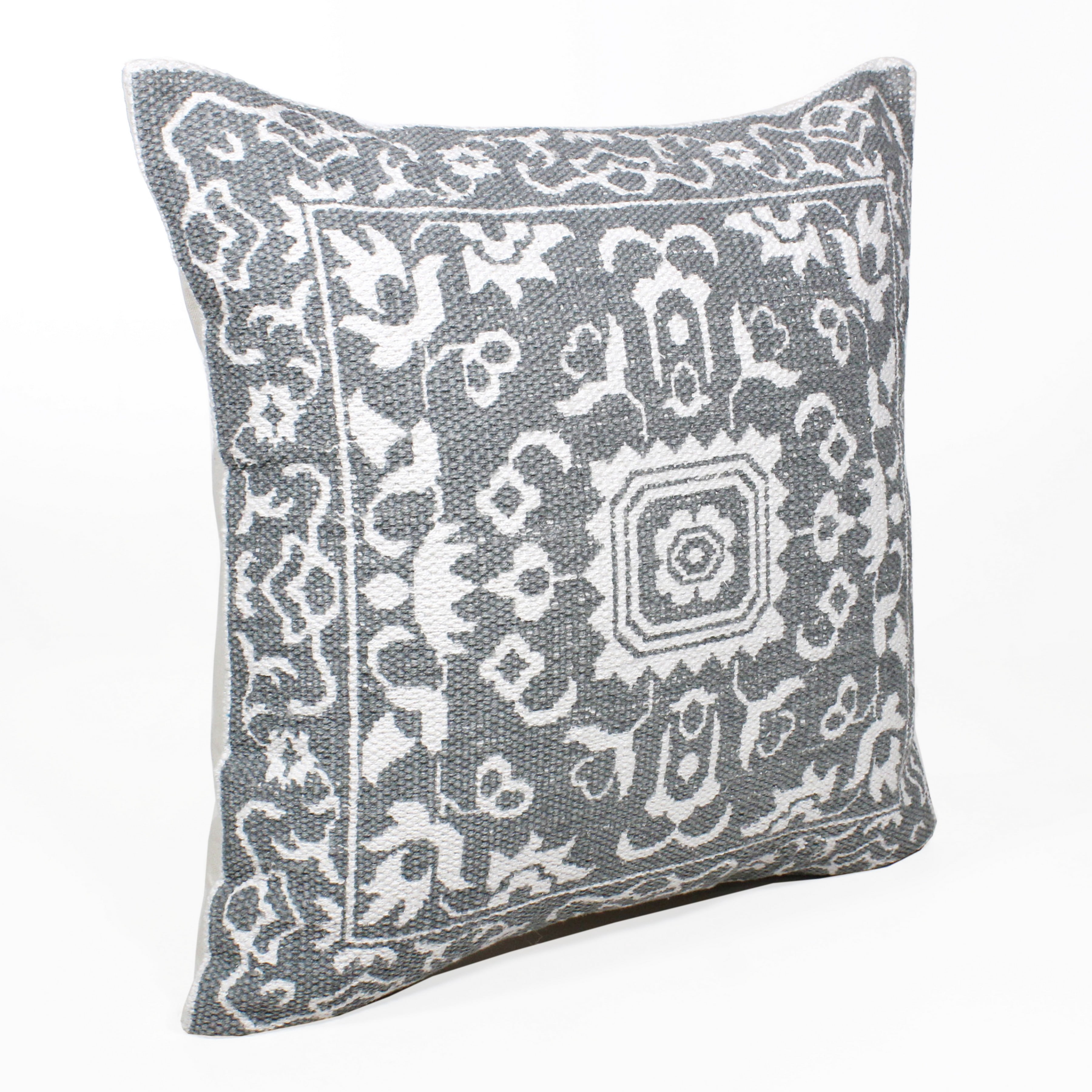 Ox Bay 20" x 20" Hand-Woven Gray/ White Medallion Cotton Blend Pillow Cover
