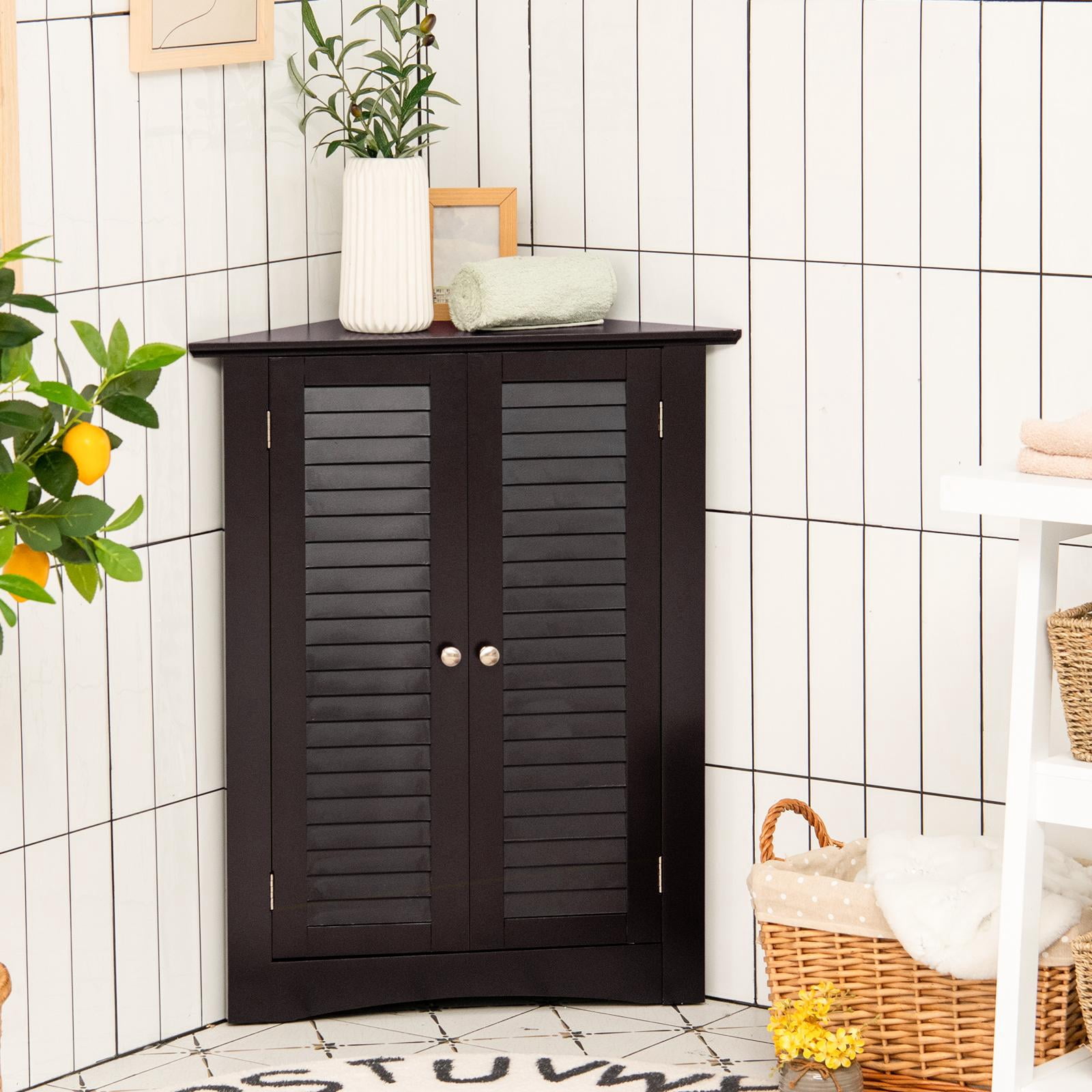 Giantex 3-Shelf Corner Cabinet, Freestanding Bathroom Floor Cabinet with Double Shutter Doors and Adjustable Shelf, Suitable for Bathroom, Living Room, Bedroom, Kitchen, 22 x 13 x 31.5 inches
