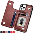 thumbnail image 2 of Funda De Cuero Con Soporte De Doble Botón Cartera Para iPhone 14 Pro Max 13 12 11 SE 2022 X XR XS Con Ranura Para Tarjeta, 2 of 4