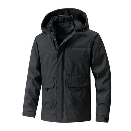 HOOMEUMY Men s Waterproof Windproof Jacket Lightweight Hooded Outdoor Hiking Rain Coat Breathable Jacket with Pockets for Camping Travel Fishing b_Black L