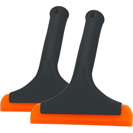2PCS Window Squeegee with Handle, Shower Squeegees, Flexible Silicone Squeegee for Glass, Mirrors, Car Windows, Bathroom, Black+Orange