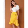 thumbnail image 4 of INSPIRE CHIC Falda asimétrica con dobladillo con volantes de color sólido y cintura alta con decoración de botones para mujer Amarillo L, 4 of 6