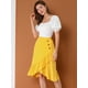 thumbnail image 4 of INSPIRE CHIC Falda asimétrica con dobladillo con volantes de color sólido y cintura alta con decoración de botones para mujer Amarillo L, 4 of 6