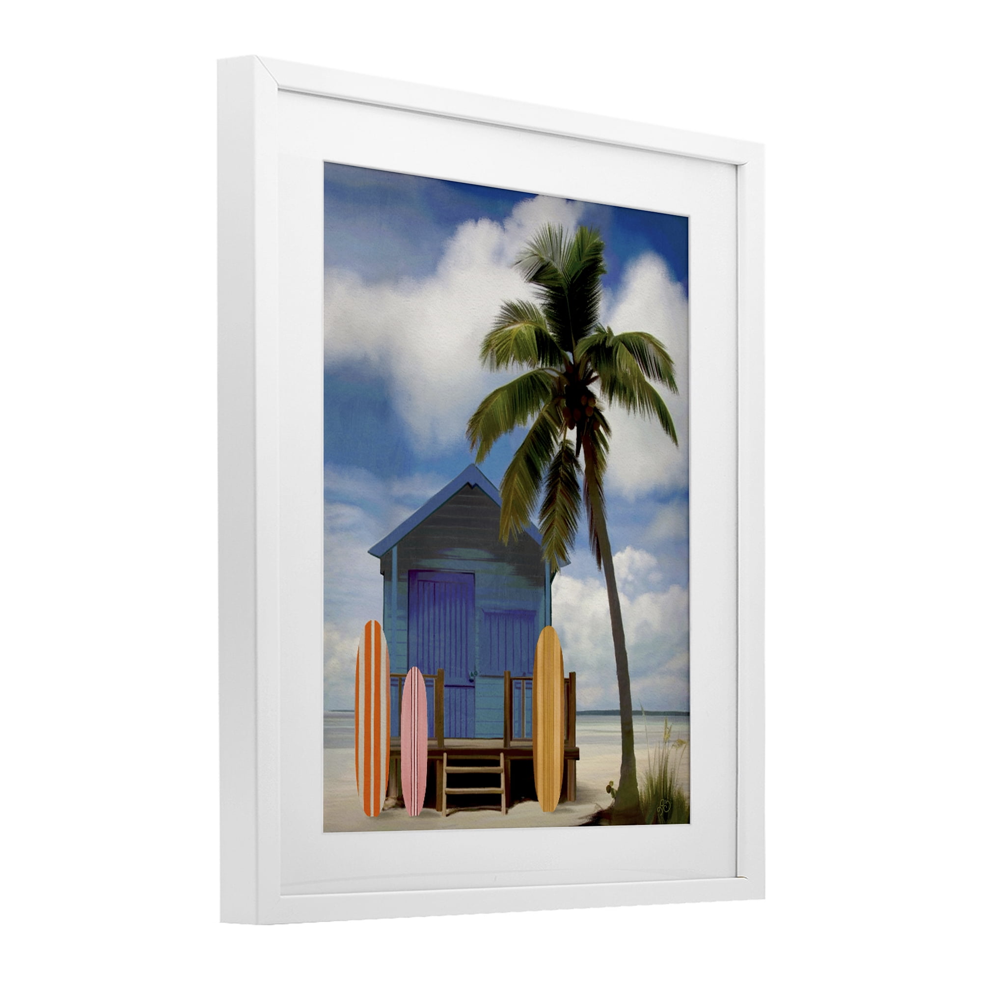 Stupell Industries Palm Overhanging Surf Shop White Framed Print Under Glass, design by Lisa R Dumm