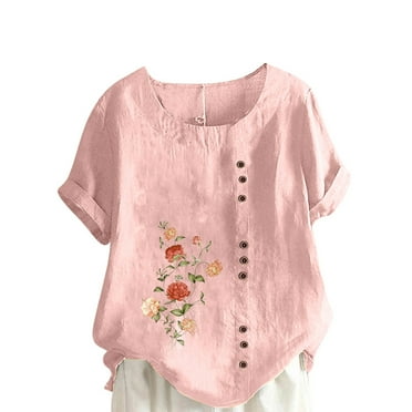 DTBPRQ Women's Plus Size Tops Summer Mexican Shirts Peasant Blouses Cotton Embroidered Short Sleeve Bohemian Tops Boho Clothes for Women