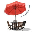 thumbnail image 6 of JONATHAN Y Tracy 9 ft. Market Patio Umbrella, Classic Mid-Century Scalloped Fringe, with Auto-Tilt Crank, Wind Vent and UV Protection, Coral Red/White, Dark Brown Pole, 6 of 10