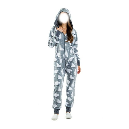 

Women Zip Up Warm Onesie Pajamas Christmas Hooded One Piece Jumpsuit Homewear