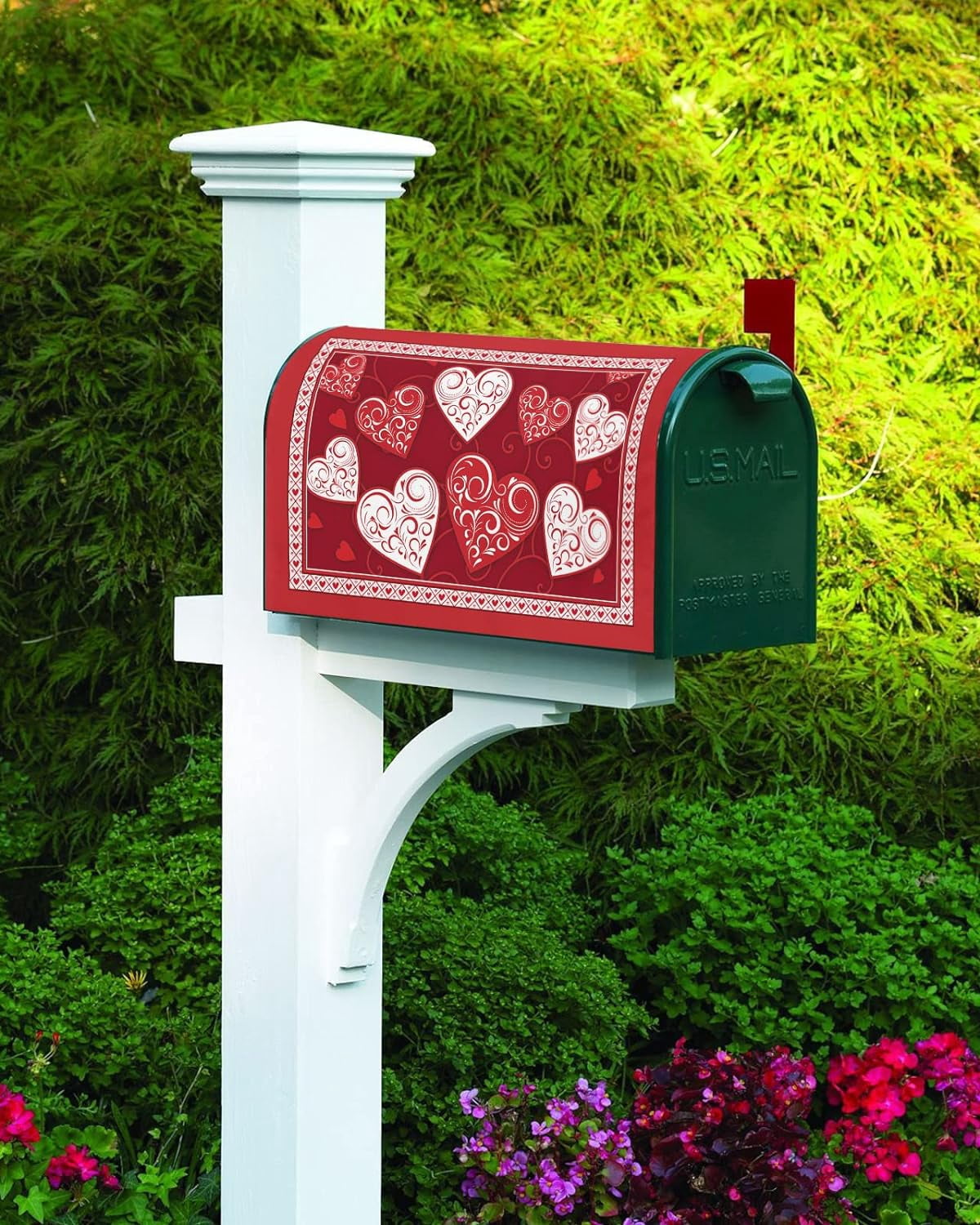 Valentine''s Day Red Love Heart Mailbox Cover Magnetic Mailbox Wraps, Valentines Hearts Mailbox Covers Standard Size 18x21 Inch Mail Wrap Post Letter Box Decoration for Outdoor Gardern Yard