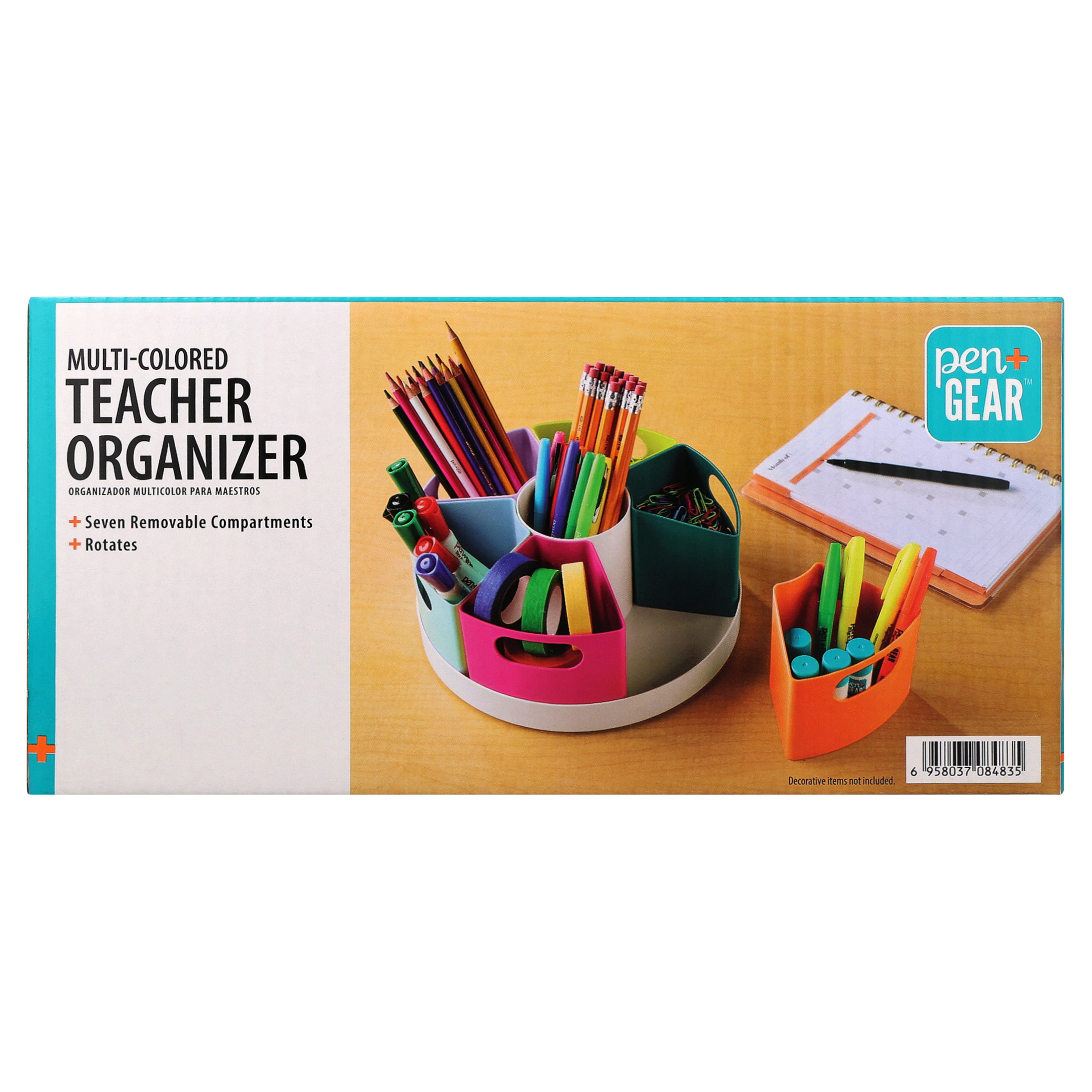 Organizador giratorio de 5 compartimentos Pen+Gear para maestro, multicolor con compartimentos removibles 5