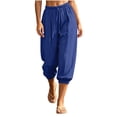 thumbnail image 3 of Nugftut Capri Pants for Women Solid Color Elastic Loose Capris Drawstring Summer Trave Capri Pants High Waisted Pants, 3 of 8