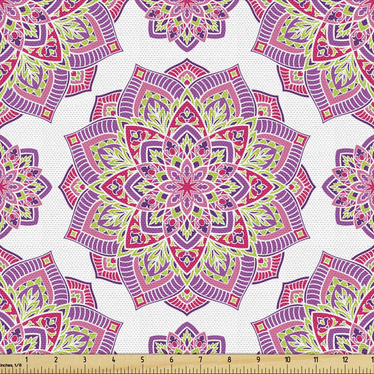 Purple Mandala Fabric by the Yard, Shabby Form Lotus Flower Style